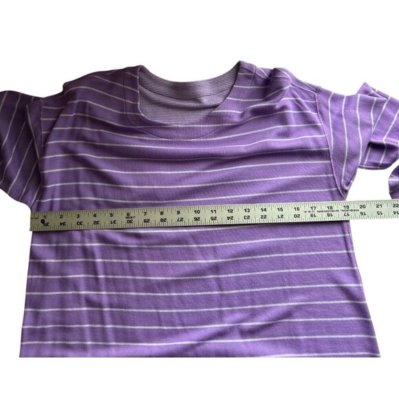Lands End Reversible Purple Striped 3/4 Sleeve Top Size Medium Stretchy Casual - Picture 7 of 8